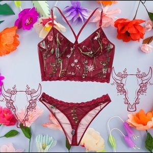 Burgundy Floral Mesh Two Peice